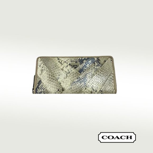 Coach Accordion Zip Wallet – Beige Iridescent Python with Pleating - Picture 1 of 14
